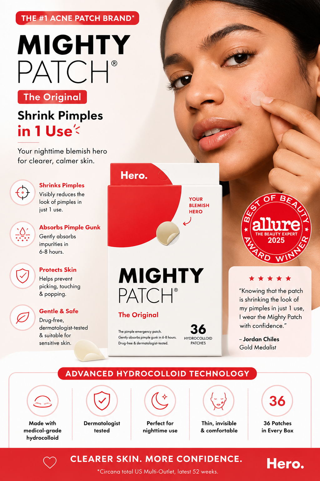 Mighty Patch Original, Hero Cosmetics acne patch, hydrocolloid pimple patches, acne spot treatment, pimple stickers for face, overnight acne patch, whitehead remover patch, blemish patches, acne care products, dermatologist tested acne patches, sensitive skin acne treatment, hydrocolloid patches for pimples, face acne stickers, zit patches, pimple healing patches.
